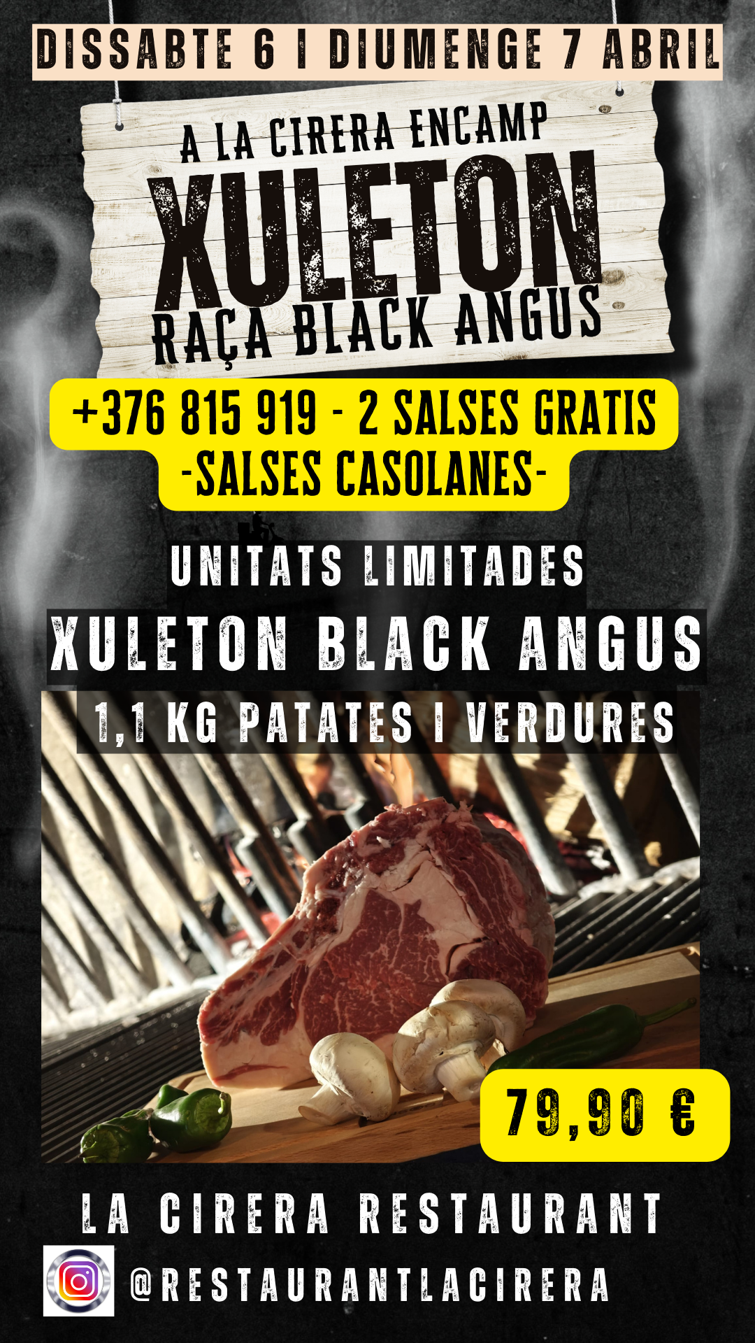 Este fin de semana, en La Cirera, se presenta una oportunidad imperdible para los amantes de la buena carne. El sábado 6 y domingo 7 de abril, se podrá disfrutar de una experiencia gastronómica singular: un chuletón de 1,1 kilogramos de la prestigiosa raza bovina Black Angus. 